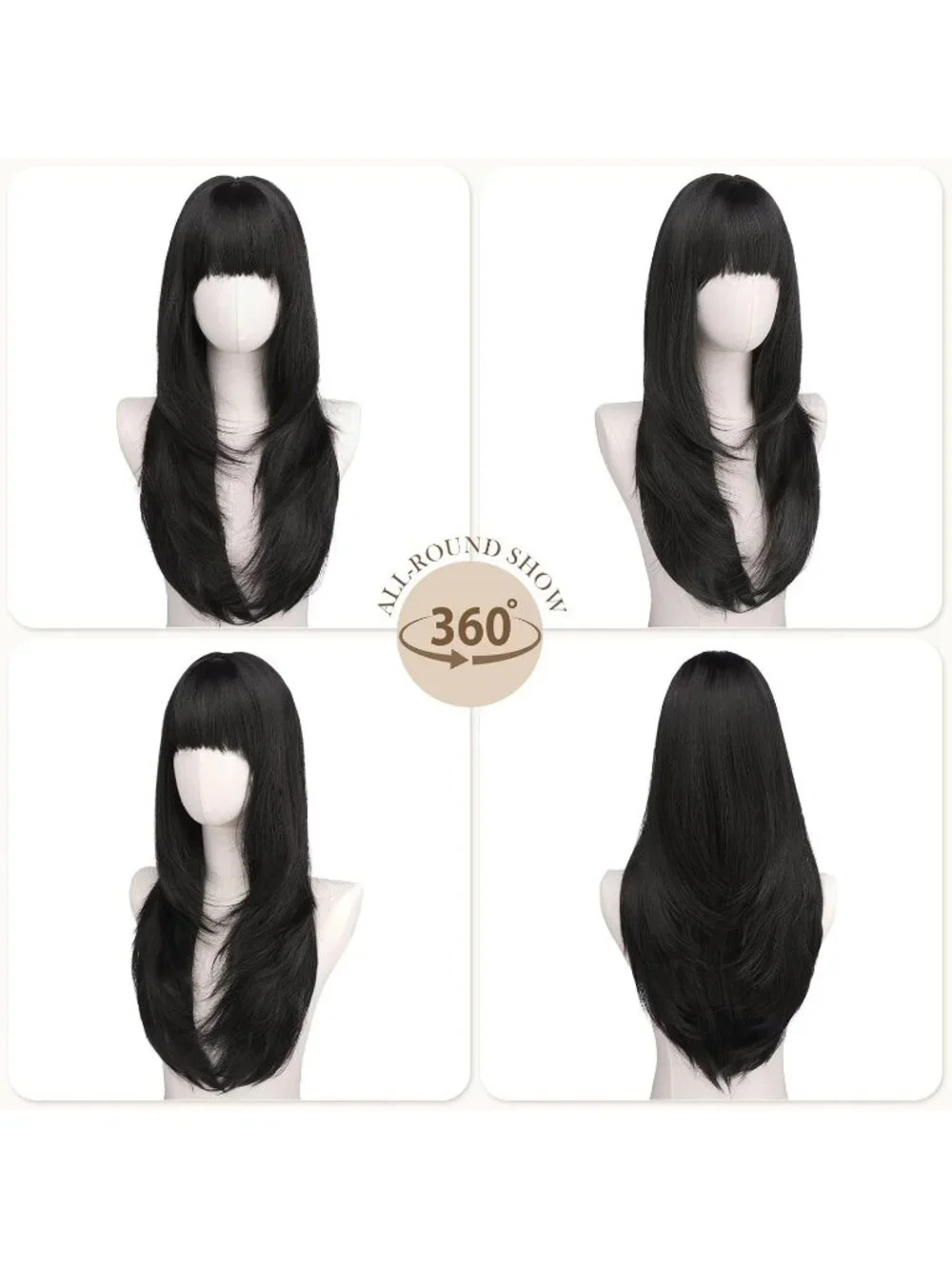 Women's Natural Black 24 Inch Natural Synthetic Long Straight Sleek Layered Wigs